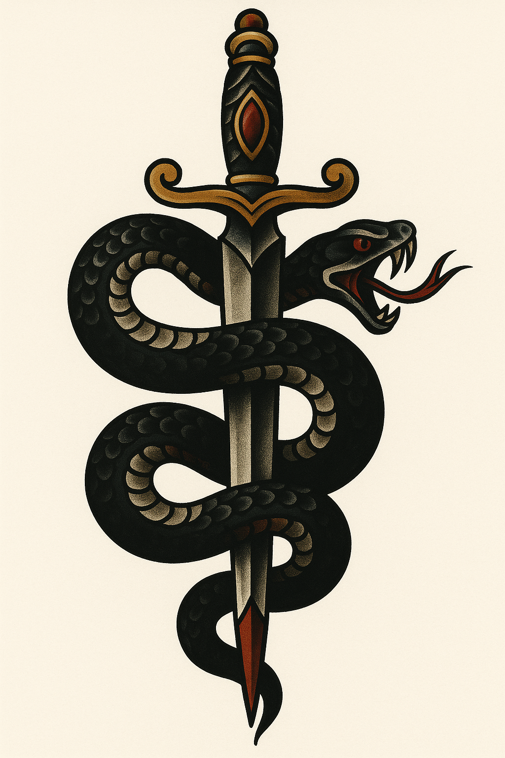 Tatouage old school serpent et dague